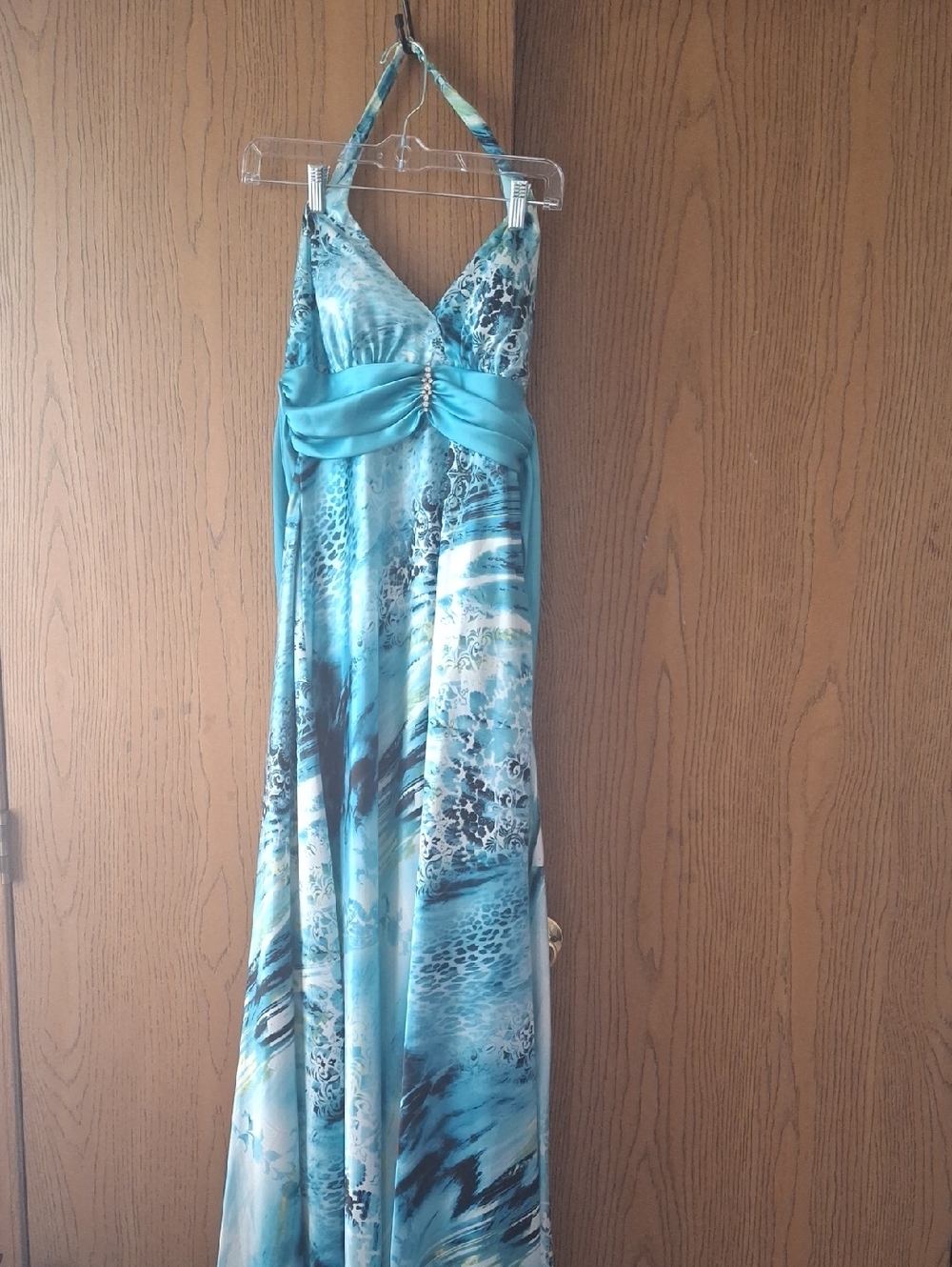 Taboo Turquoise Halter Maxi Dress with Ruched Empire Waist